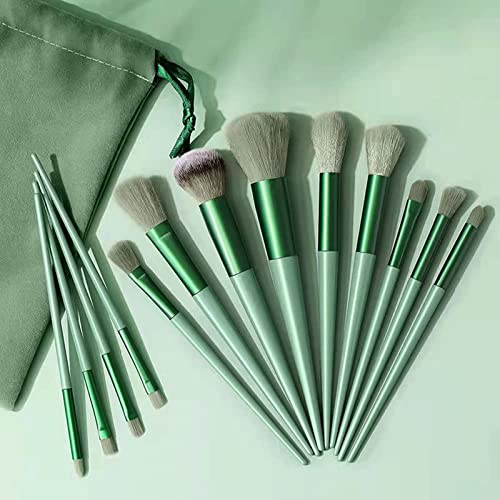 Homedom 13PCS Makeup Brush Set, Professional Premium Synthetic Makeup Brushes, Foundation Powder Concealers Eyeshadows High Light Blushes, Makeup Brush Set with Bag for women beauty (Green)
