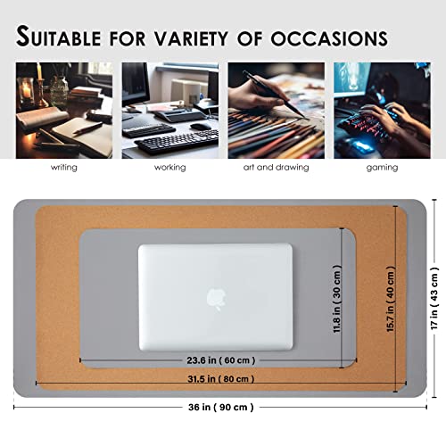 HOMIEAZICOZI Cork Desk Mat - Dual-Sided Desk Pad for Office and Home - Desk Organization and Accessories - Ideal for Large Mouse Pad and Desk Mats on Top of Desks(Gray,36"x 17")
