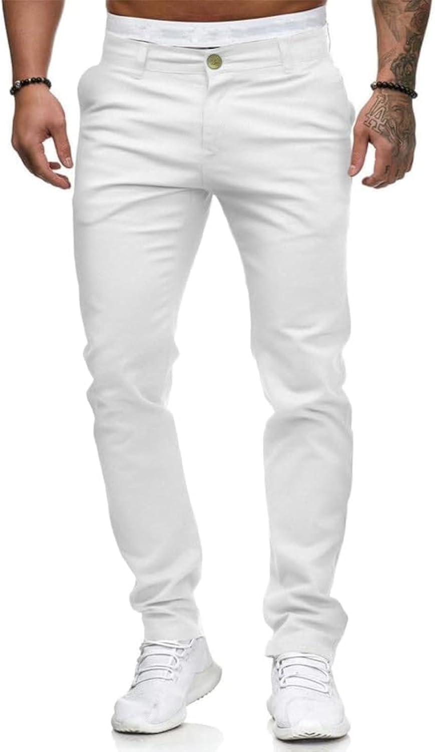 Mens Chinos Slim Fit Stretch Flat-Front Skinny Dress Pants