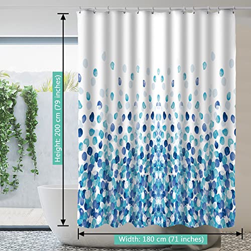 TRUSTLIFE Shower Curtain Waterproof Polyester Bathroom Curtains,180 x 200 cm Washable Bath Curtains, Quick-Drying, Weighted Hem Shower curtains for wet room, Shower Curtain with 12 Hooks - Blue