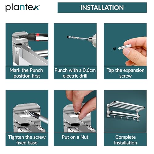 Plantex New Look Stainless Steel 304 Grade Dual Folding Towel Rack for Bathroom/Towel Stand/Hanger/Bathroom Accessories (24 Inch-Chrome)
