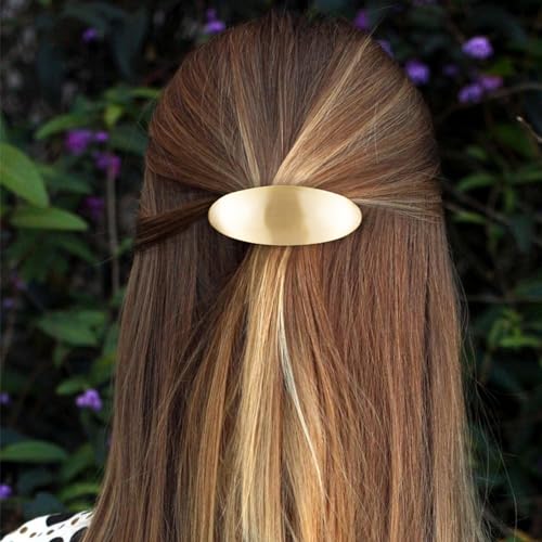 WOOVEEWIND 2 Pcs Long Oval Barrettes, Non-Slip Simple Large Hair Clip, Vintage Gold Silver Wedding Prom Formal Hair Accessories for Women Girls Long Thick Hair
