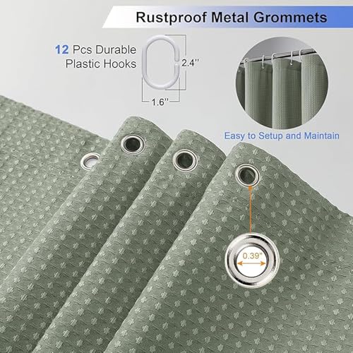 Shower Curtain Waffle Weave Shower Curtain Water Repellent Heavy Duty Shower Curtain Liner for Bathroom Spa Hotel Shower Showroom bathtubs 71x71 Inch Inner (Sage Green, 180 x 180cm)