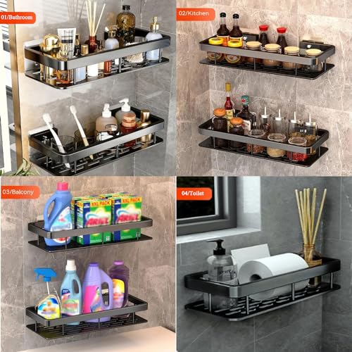 HIKKY 3 Pack Shower Caddy Shelf, Rustproof Bathroom Basket for Shower, Non Drilling Adhesive Shower Caddy, Wall Mounted Corner Shelf, Shampoo Holder Storage Rack Organizer for Bathroom/Toilet/Kitchen
