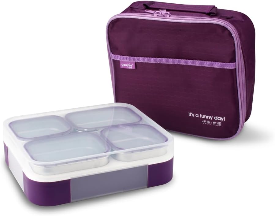 Stainless Steel Lunch Box for Adults Kids with Insulated Bag, Set of 3 Large Leakproof Meal Prep Food Containers for Men or Women, Lunch-boxes for Work or School,1260ml Purple – image 2