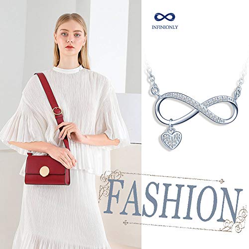 INFINIONLY Women's / Girls' Necklace Pendant 925 Sterling Silver Necklace Infinity Symbol Necklace Inlaid Mini Heart Adjustable Chain