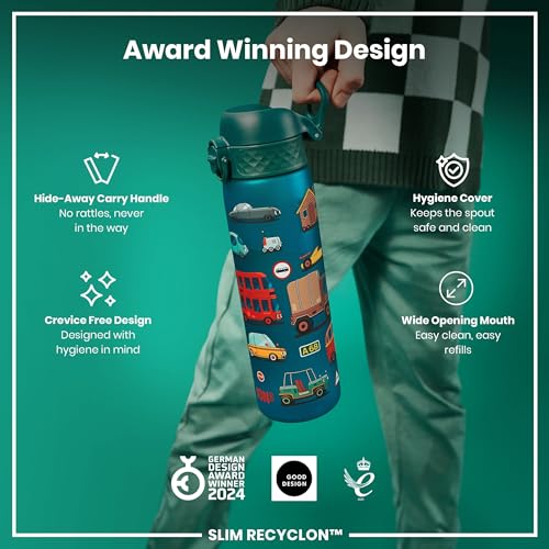 ion8 Trinkflasche, 500 ml, Auslaufsicher, Einhand?ffnung, Sichere Verriegelung, Sp?lmaschinenfest, BPA-frei, Tragegriff, Klappdeckel, Leicht zu Reinigen, Klimaneutral, Automobil-Design