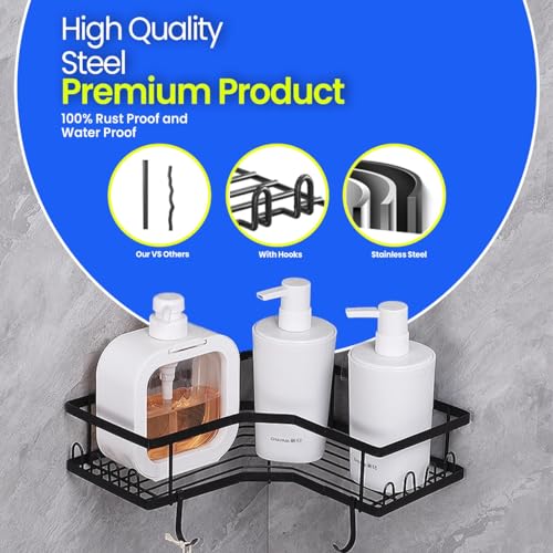 HOMIBIZ Shower Caddy 3 Pack, Adhesive Shower Organizer for Bathroom Storage & Kitchen, No Drilling, Large Capacity, Rustproof Stainless Steel Bathroom Organizer