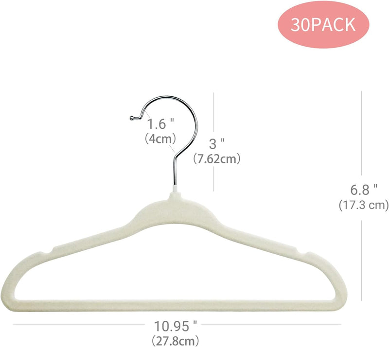 ManGotree 30 Pack 11inch Baby Clothes Hangers, Velvet Kids Toddlers Coat Hangers with Ultra Thin & Non-Slip Design (Beige)