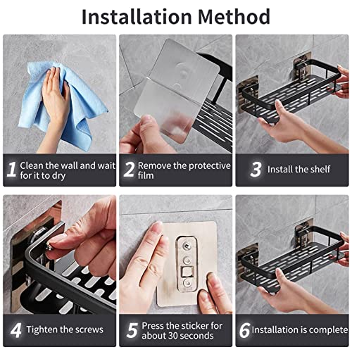 INFOSUN 2PCS Bathroom Shower Shelf, No Drilling Shower Shelf for Bathroom Storage, Can be wall-mounted without holes for Bathroom, Toilet, Shower, kitchen Accessories, with 1 Soap Dishes(2Pack,Black)