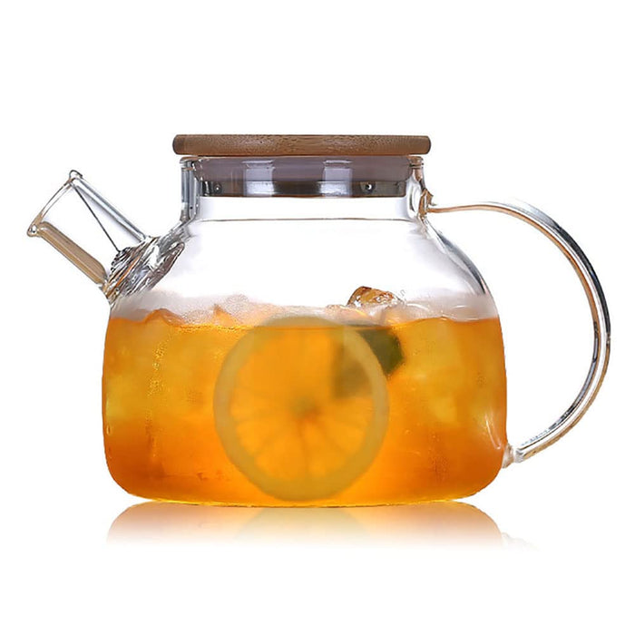 Glass Cold Kettle Heat Resistant Borosilicate Glass Cold Water Pitcher Large Capacity Tea Kettle with Removable Filter Spout for Lemonade, Juice and Herbal Tea Stovetop & Microwave Safe Teapot (1L)
