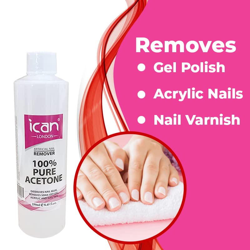 Ican London 100% Pure Acetone Nail Polish Remover UV GEL Soak Off 250ml