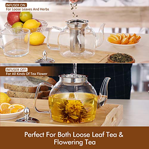 Hiware Glass Teapot with Removable Infuser 1000ml Stovetop Tea Maker and Tea Maker