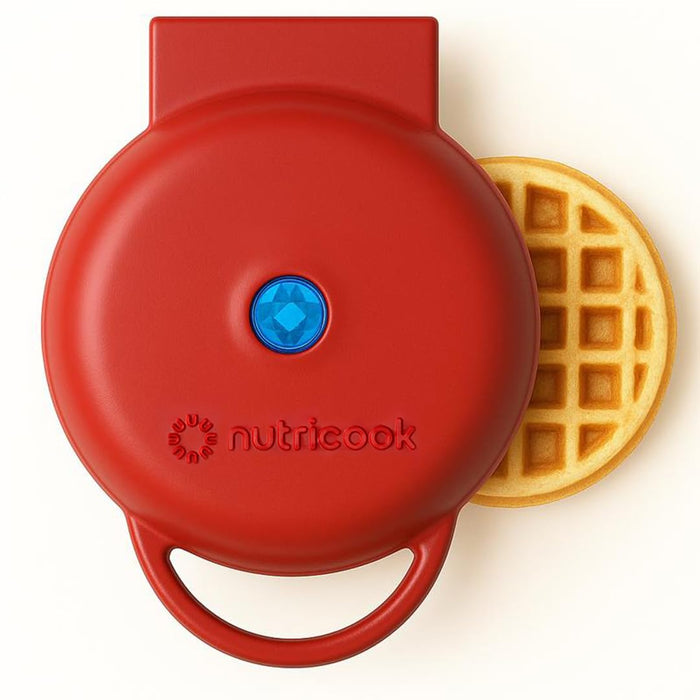 Nutricook Mini Waffle Maker 10cm Healthy Ceramic Coating for Belgian Waffles Quick Heat-Up, Compact Waffle Maker for Home, Kids, and Travel – Easy to Clean,red, 2 yrs warranty, NC-WM100R