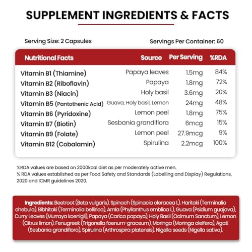 HIMALAYAN ORGANICS Plant Based Vitamin B12 Supplement | B1,B2,B3,B5,B6,B7,B9,Moringa| Boost Energy Level | Glowing Skin For Men & Women - 120 Vegetarian Capsules