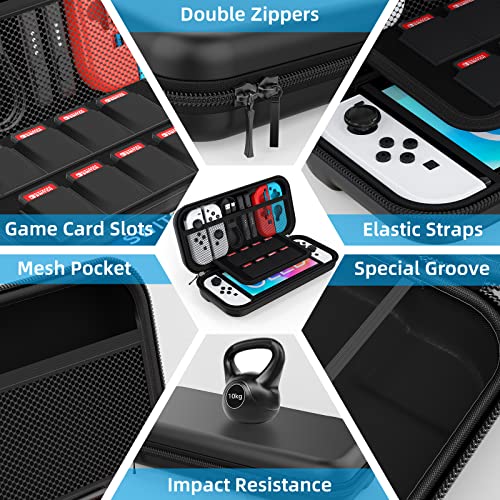 HEYSTOP Case Compatible with Nintendo Switch OLED Model, 9 in 1 Accessories Kit for 2021 Nintendo Switch OLED Model with Dockable Protective Case Cover, HD Switch Screen Protector and Thumb Grip Caps