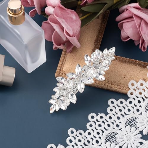 HINZIC Sparkly Rhinestone Hair Clip Silver Crystal Prom Barrettes Wedding Engagement Pageant Formal Dressy Decorative Accessories for Bride Women Girls Thick Long Hair