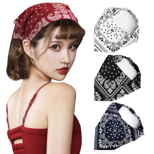 HOOTO 4 Pack Hair Scarf Headband for Women, Elastic Boho Triangle Bandana Head Scarf, Non Slip Paisley Print Headbands Hair Scarves for Women and Girls, Hair Accessories