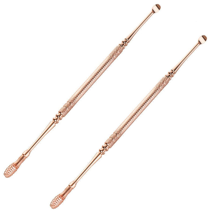 Voccos 2Pcs Ear Wax Removal, Earwax Remover, Ear Wax Removal Tool Professional Ear Cleaner Stainless Steel 360° Spiral Ear Cleaning Tool Ear Pick Spoon Ear Wax Removal Kit for Kids Adults (Rose Gold)