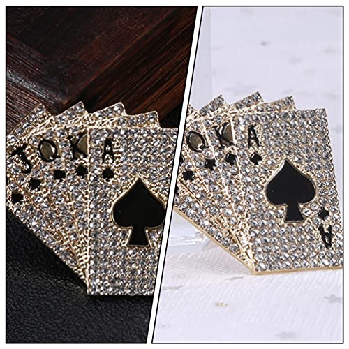 Happyyami Wedding Décor Poker Playing Brooch Pin Suit Enamel Lapel Pin Crystal Rhinestone Brooch Novelty Clothing Brooch Clothes Accessories Las Vegas Party Favors Golden Wedding Decor, 4x3.7cm
