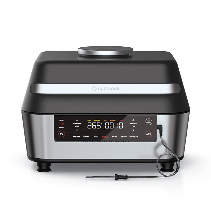 Nutricook Smart Indoor Grill & Air Fryer XL 8.5 Liters, , with Built in Thermometer,Grill,Air Fry,Roast,Bake,Dehydrate & Reheat, Black/SS, 1760 Watts, AFG960, 2 Years limited Warranty