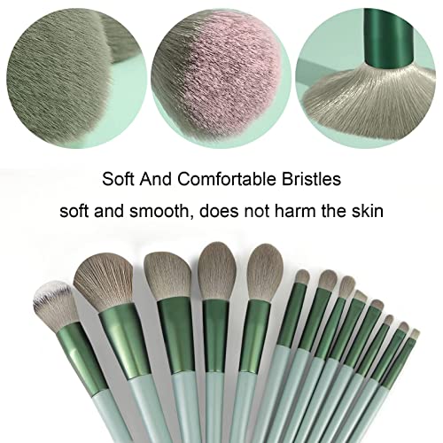 Homedom 13PCS Makeup Brush Set, Professional Premium Synthetic Makeup Brushes, Foundation Powder Concealers Eyeshadows High Light Blushes, Makeup Brush Set with Bag for women beauty (Green)