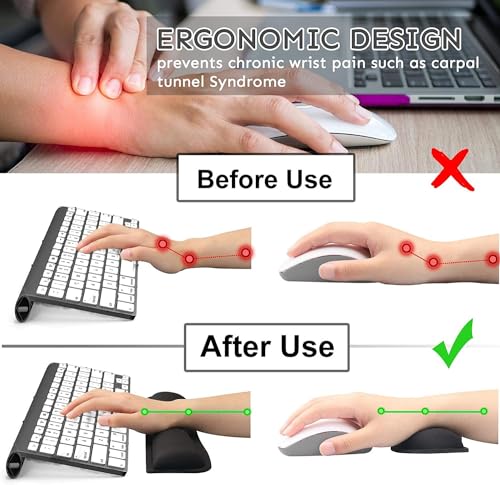 iFine Upgrade Enlarged Smooth Fabric Memory Foam Keyboard & Mouse Wrist Rest Pad Cushion Support for Computer Laptop Mac in Office or Home for Stress-Free Typing (Black with Coaster)