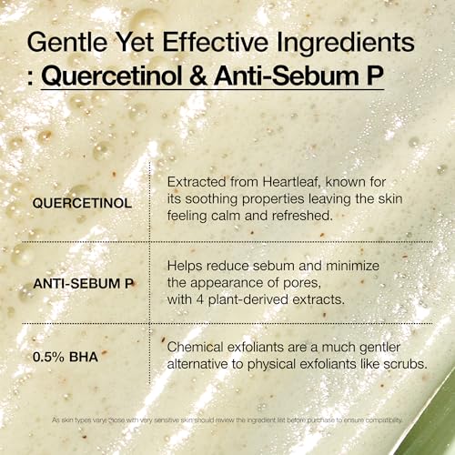 ANUA Heartleaf Quercetinol Pore Deep Cleansing Foam, Facial Cleanser, for Double Cleansing, BHA, Hyaluronic Acid, Glycerin, Face Wash, Blackhead Remover, (150ml/5.07 fl.oz.)