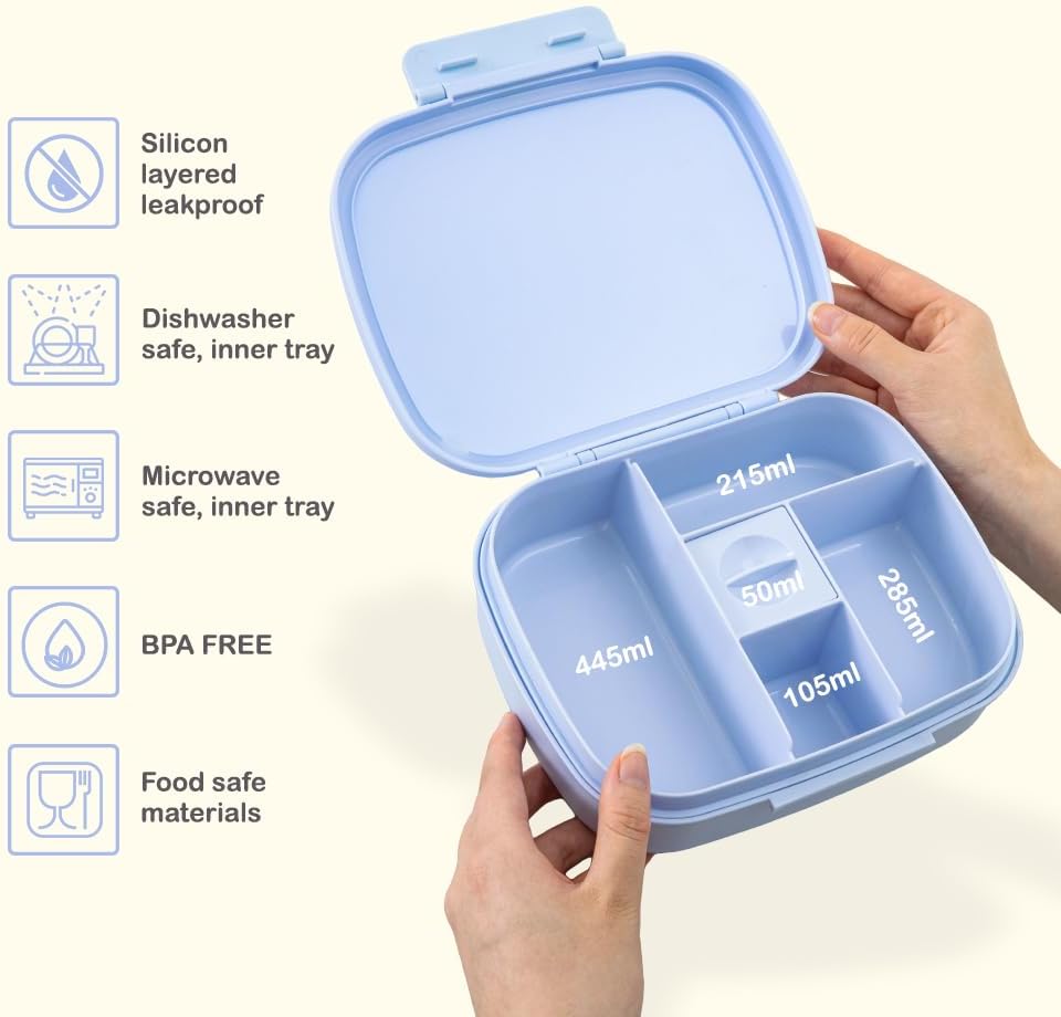 Smart Serve Bento Lunch Box 1100 ml, 5 compartment- Sky Mist – image 4