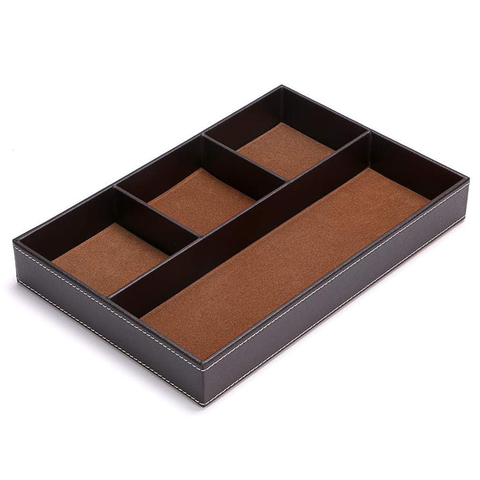 Tazweeq 4 slots Desk Drawer Organizer,PU Leather Drawer Storage Organizer Divider for Office Desk Supplies Value Collection and Accessories Multi-Purpose Storage Desktop Organizer Tray(Brown)
