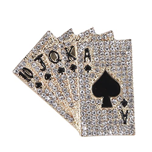 Happyyami Wedding Décor Poker Playing Brooch Pin Suit Enamel Lapel Pin Crystal Rhinestone Brooch Novelty Clothing Brooch Clothes Accessories Las Vegas Party Favors Golden Wedding Decor, 4x3.7cm
