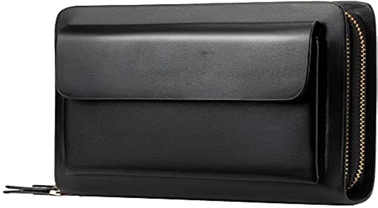 ELECDON Men's Leather Clutch Bag with Large Capacity (Black)