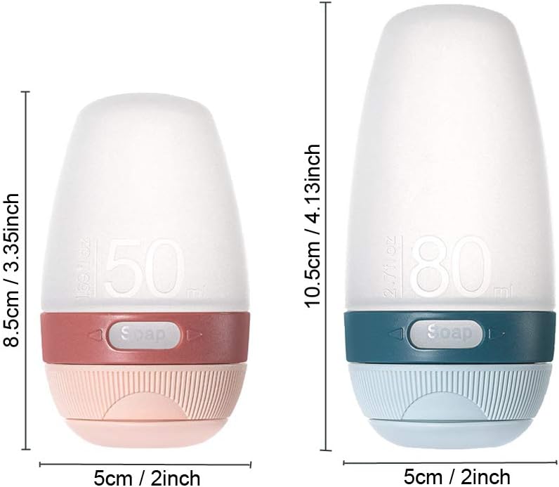JOMIHONEY Silicone Travel Bottles, Leak Proof Squeezable Refillable Travel Accessories Toiletries Containers Travel Size Cosmetic Tube for Shampoo Lotion Soap Liquids (2-pack 1.7oz/50ml)
