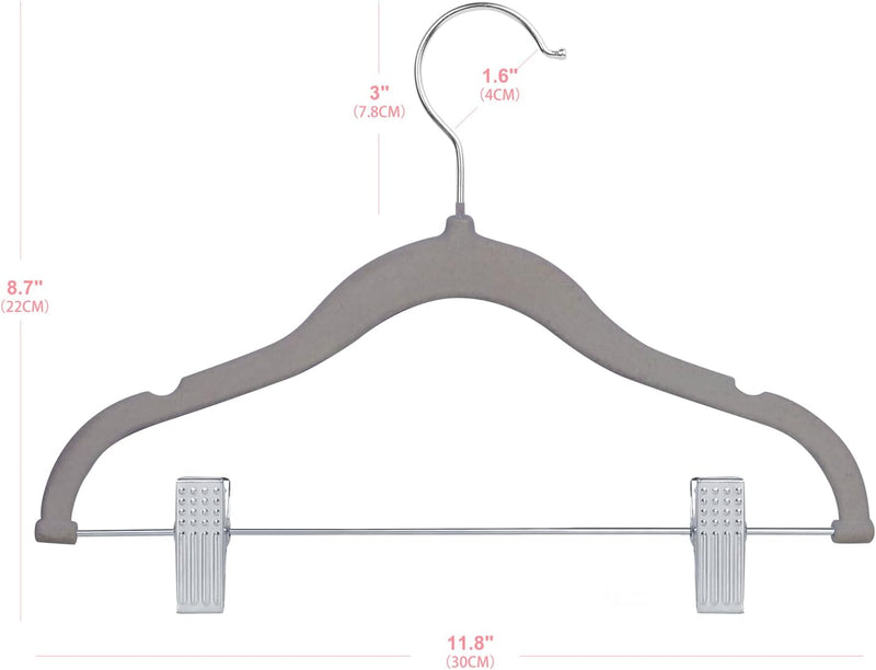 ManGotree 11.8'' Baby Velvet Hangers with Movable Clips, Non-slip Kids Clothes Hangers, Ultra-thin Space-saving Children's Felt Hangers for Shirts, Pants, Dresses, Skirts, Jackets (16 Pack, White)