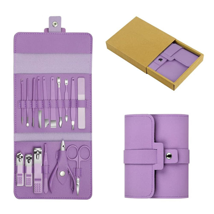 NALACAL 16-Piece Premium Travel Manicure Set - Stainless Steel Nail Clippers, Tweezers, Scissors, Cuticle Nipper & Pedicure Tools with Stylish Purple PU Leather Case - Portable Nail Care Kit