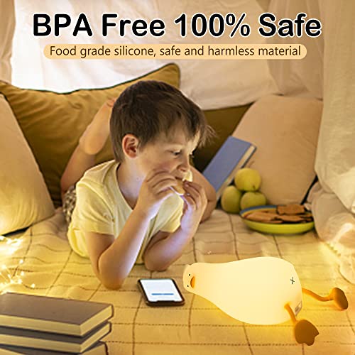 Hinittey Lying Flat Duck Night Light, Cute Light Up Soft Silicone Nursery Duck Lamp with Touch Control & Rechargeable & Timer & Dimmer for Kids, Kawaii Gifts of Birthday Festival for Children Girls