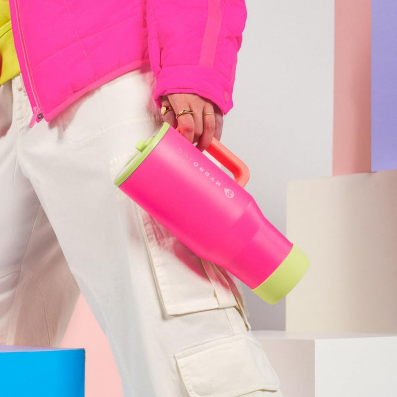 HydroJug Traveler - Modern 40 oz Tumbler with Handle & Simple Flip Straw - Car Cup Holder Friendly, Leak Resistant Water Bottle-Reusable Insulated Stainless Steel & Rubber Base - Gifts for Women & Men