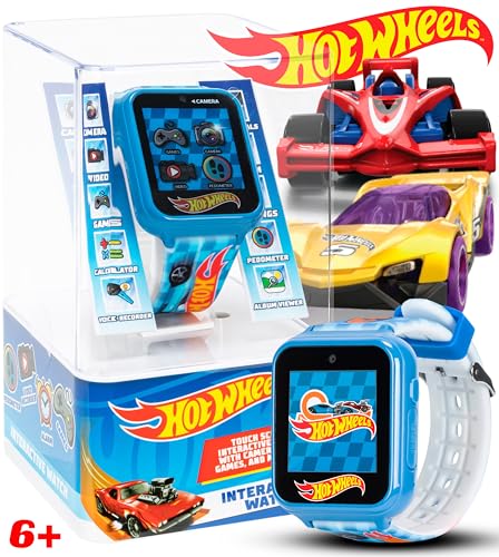 Hot Wheels Interactive Kids Smartwatch – Touchscreen Watch with Camera, Games, Voice Recorder, Step Tracker, Alarm & Timer – Racing-Inspired Design, USB Rechargeable – Fits Wrists 5.5" to 8", Blue
