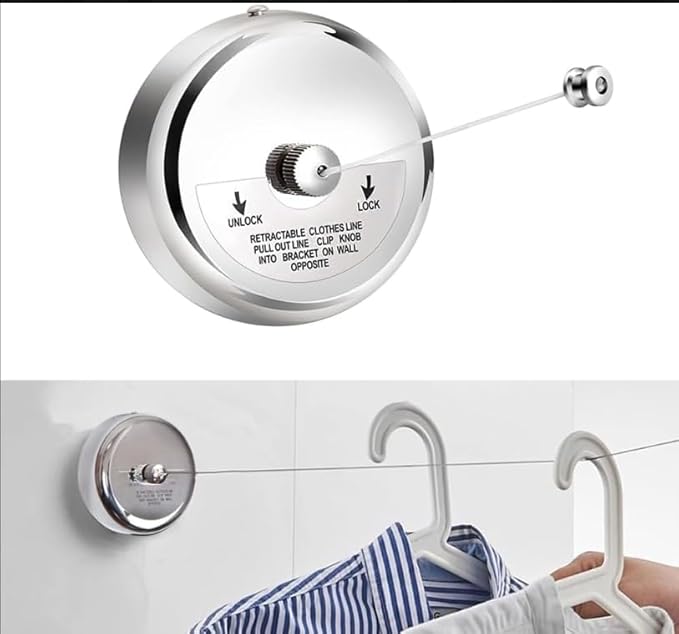 YARDHOBI Retractable Clothesline, 304 Stainless Steel Clothes Line Dryer with Heavy Duty Adjustable Stainless Steel Rope String for Hanging Drying Bathroom, Laundry, Hotel, Indoor and Outdoor (9ft)