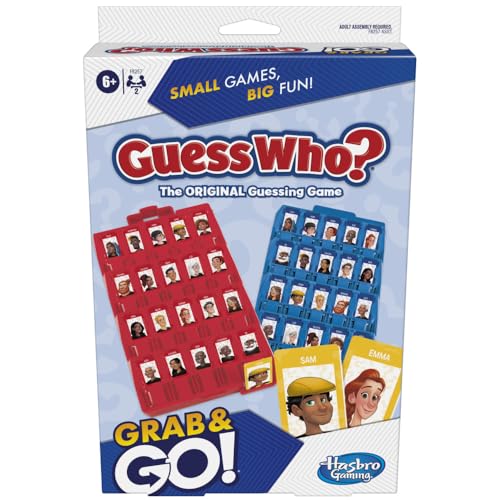 Hasbro Gaming Guess Who? Grab and Go Game, Original Guessing Game for Kids Ages 6 and Up, Portable 2 Player Game, Travel Game for Kids