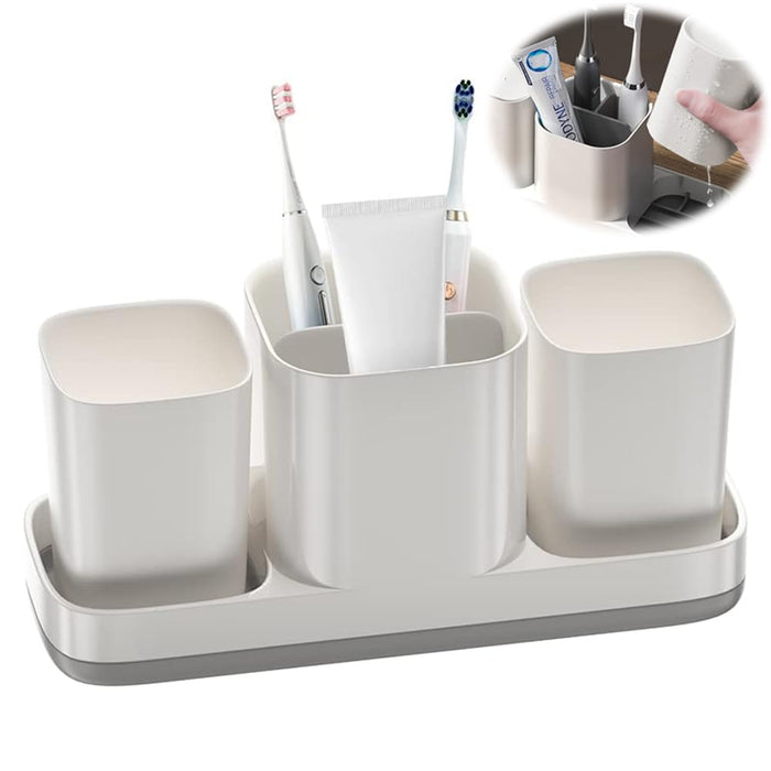 Azonee Toothbrush Holder for Bathroom, Bathroom Organizer Storage Set with 2 Cups, Kids Electric Toothbrush Holder, Bathroom Accessories Storage for Toothpaste Razor (White)