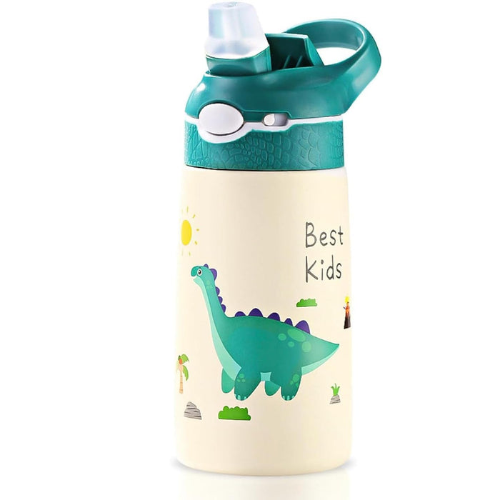 Bolivia's Stainless Steel Water Bottle for Kids, 400ml Leakproof Bpa-Free Children's Drinking Bottle, 316 Stainless Steel Dinosaur Straws Water Bottle for School Outdoor Sports Travel