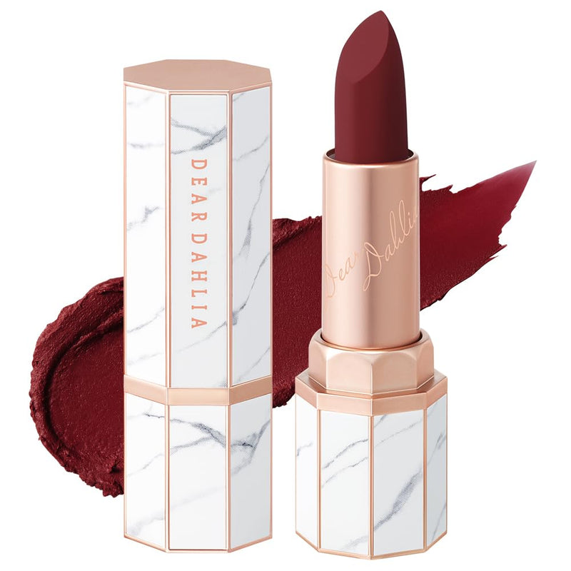 DEAR DAHLIA Lip Paradise Effortless Matte Lipstick EVA Vegan, Cruelty Free, Naturally Scented Essential Oils, High Pigment Color - Dark Red