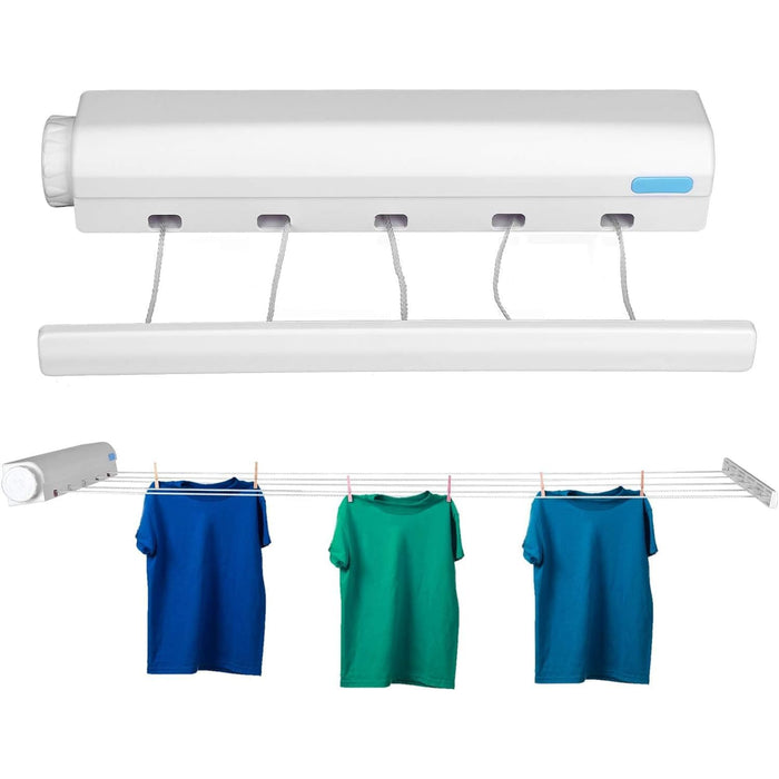 Joyzzz Telescopic Clothesline, Adjustable Length Automatic Telescopic Clothesline, White Plastic Clothes Drying Rope, 5 Line Easy Installation Wall Mounted Clothes Hanging Line