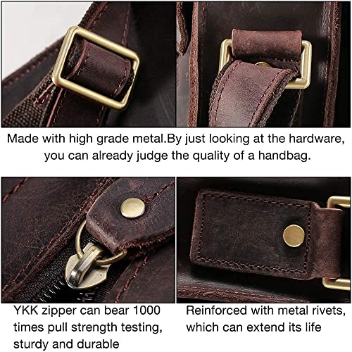 I0I&I0I Genuine Leather Messenger Bag for Men Small Retro Satchel Flap Crossbody Shoulder Bag Fits 10" Tablet, Dark Brown