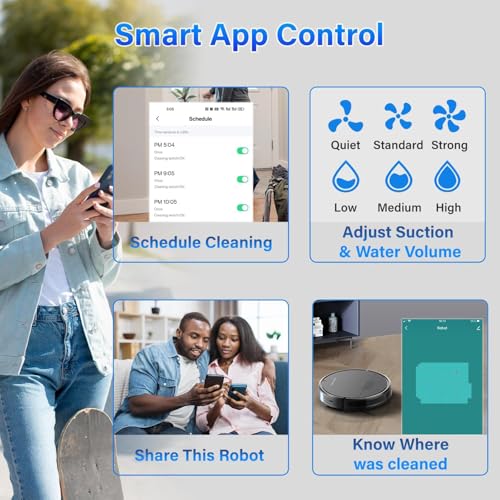 SINCHER Robot Vacuum Cleaner with Mop Function, 6300Pa Strong Suction Power Vacuum Cleaner Robot, 120 Min Runtime & Self-Charging, WiFi, 2-in-1, Ideal for Pet Hair, Carpet