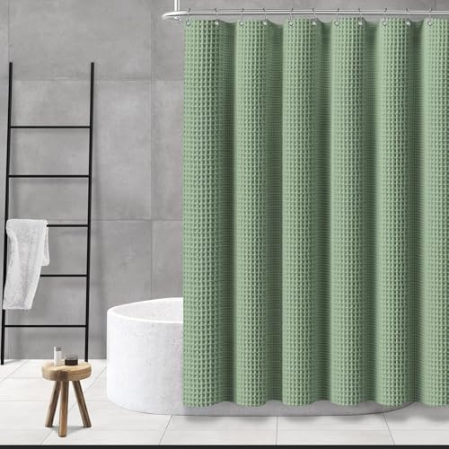 Shower Curtain Waffle Weave Shower Curtain Water Repellent Heavy Duty Shower Curtain Liner for Bathroom Spa Hotel Shower Showroom bathtubs 71x71 Inch Inner (Sage Green, 180 x 180cm)