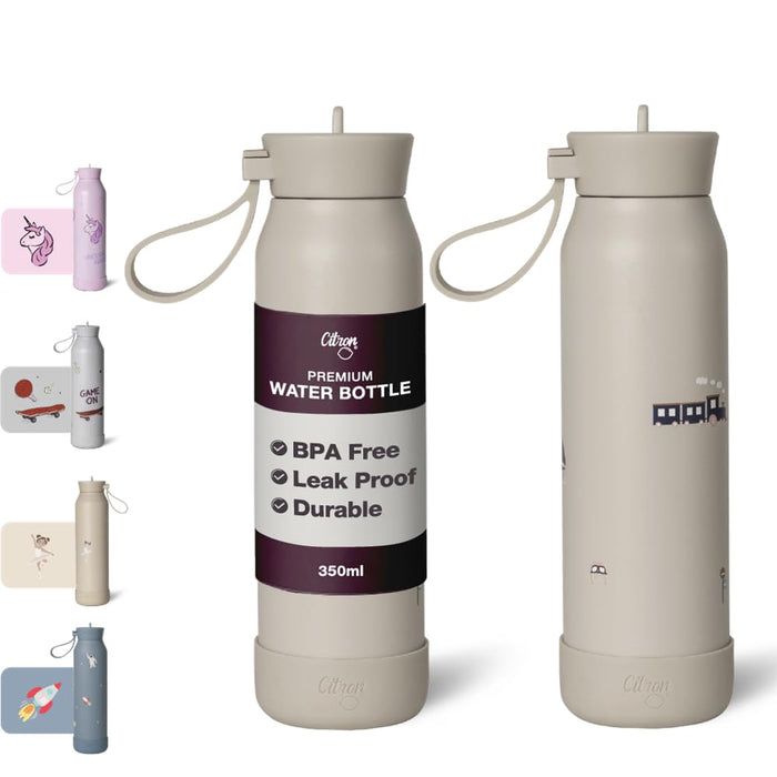 Stainless Steel 350ml Water Bottle loved by kids, Vehicles Print, Sturdy & Seamless, A Favorite for School Days & Adventures