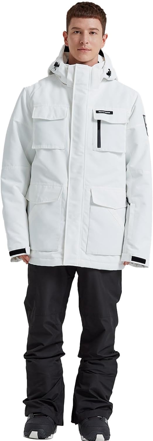 HOUZONIY Men's Ski Suit Snowsuit Breathable Windproof Snow Trousers Snow Jacket with Removable Hood for Skiing Snowboarding Ski Suit