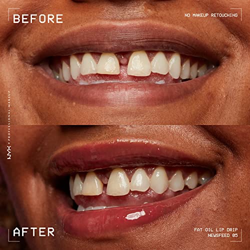 NYX PROFESSIONAL MAKEUP Fat Oil Lip Drip, Moisturizing, Shiny, Vegan Tinted Lip Gloss, Non-Sticky Finish, 12H Hydration, Squalane, Raspberry and Cloudberry Oils - Newsfeed (Rose Nude)